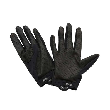 Pair of black gloves with brand logo on a white background