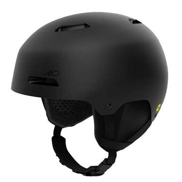 Black helmet with a strap on a white background