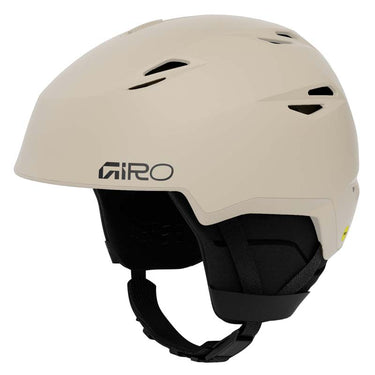 Beige helmet with black interior and Giro logo on a white background