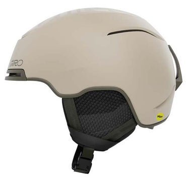 Beige helmet with black interior and Giro branding on a white background