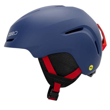 Blue helmet with red straps on a white background