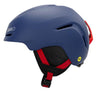 Blue helmet with red straps on a white background